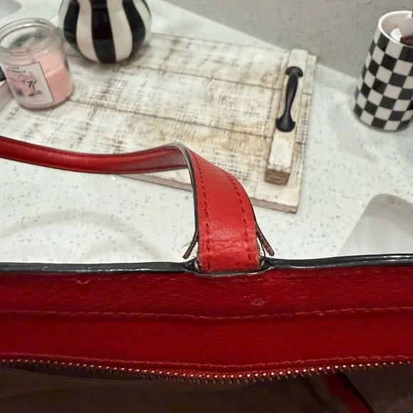 kate spade red leather tote with signature bow detail - Picture 7 of 8